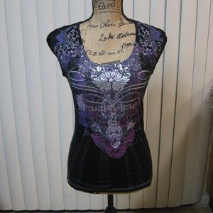 NWOT Express black graphic tee shirt top XS extra small